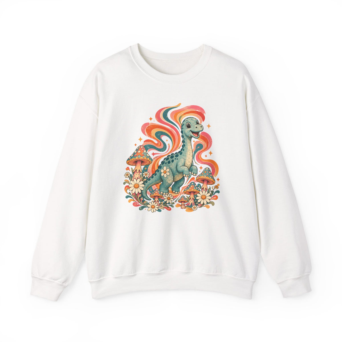 Groovy Brontosaurus Sweatshirt Retro 70s Dinosaur Mushroom Daisy Crewneck
