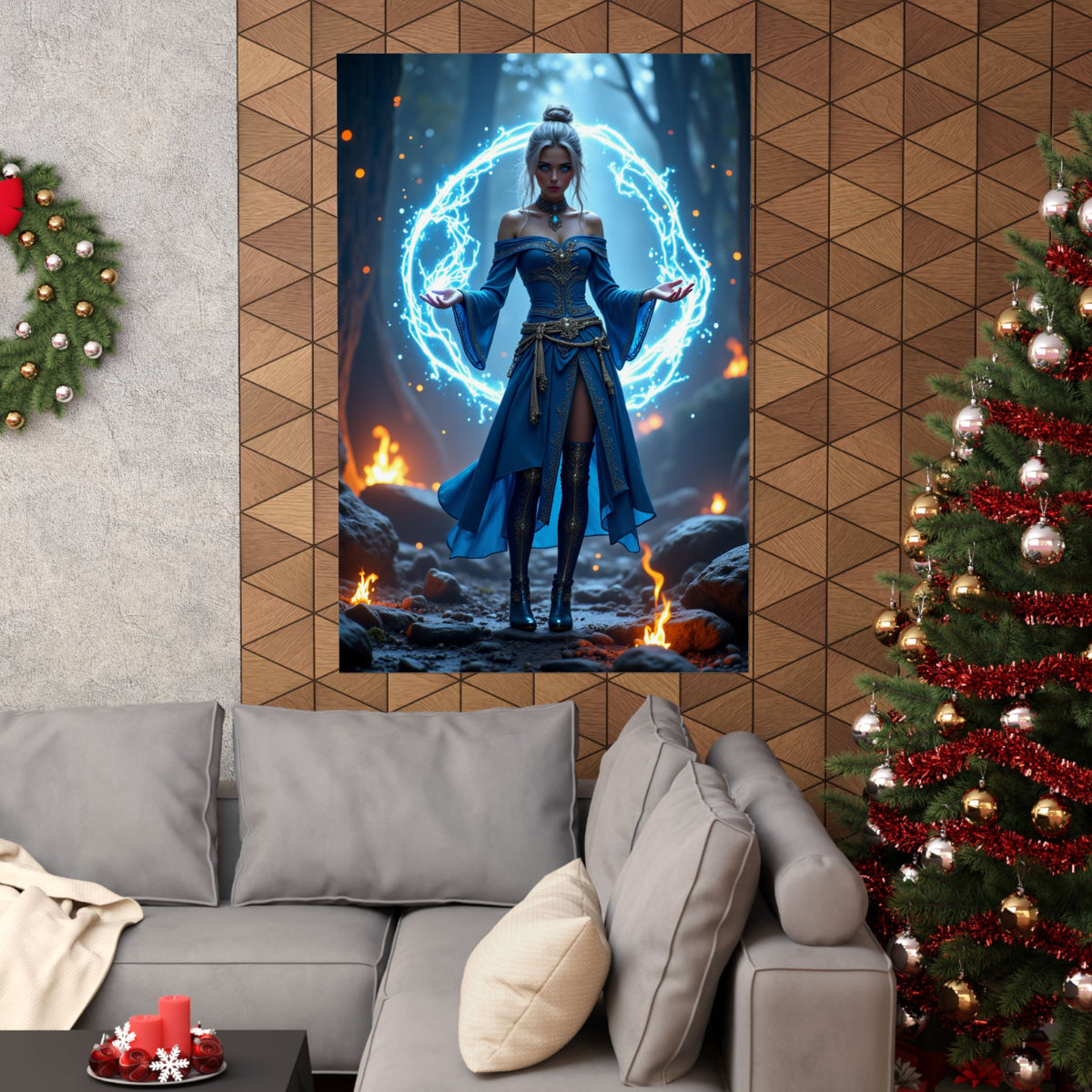 Mystic Sorceress Blue Magic Poster Matte Vertical Wall Art