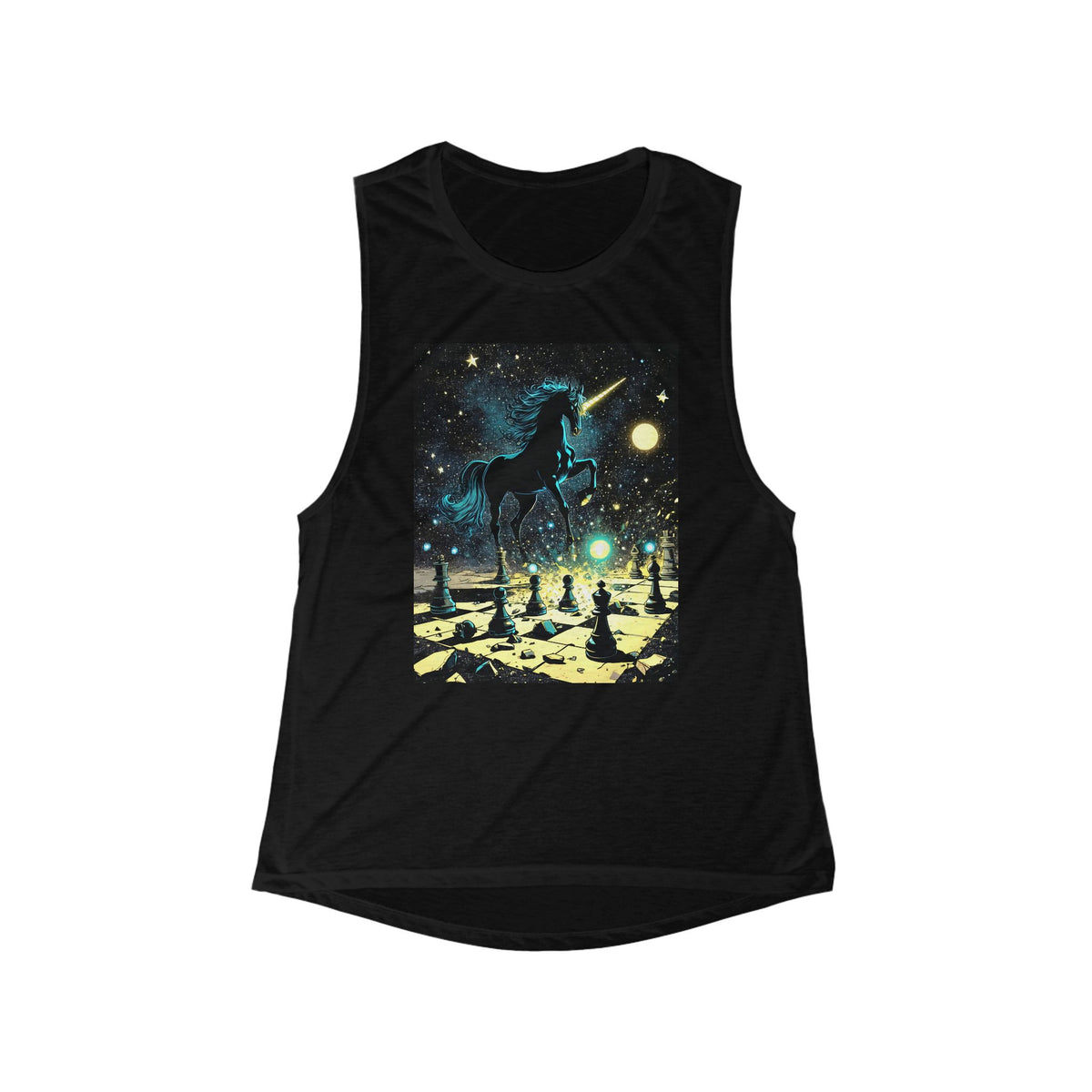 Cosmic Unicorn Chessboard Tank Top Women's Fantasy Muscle Tank