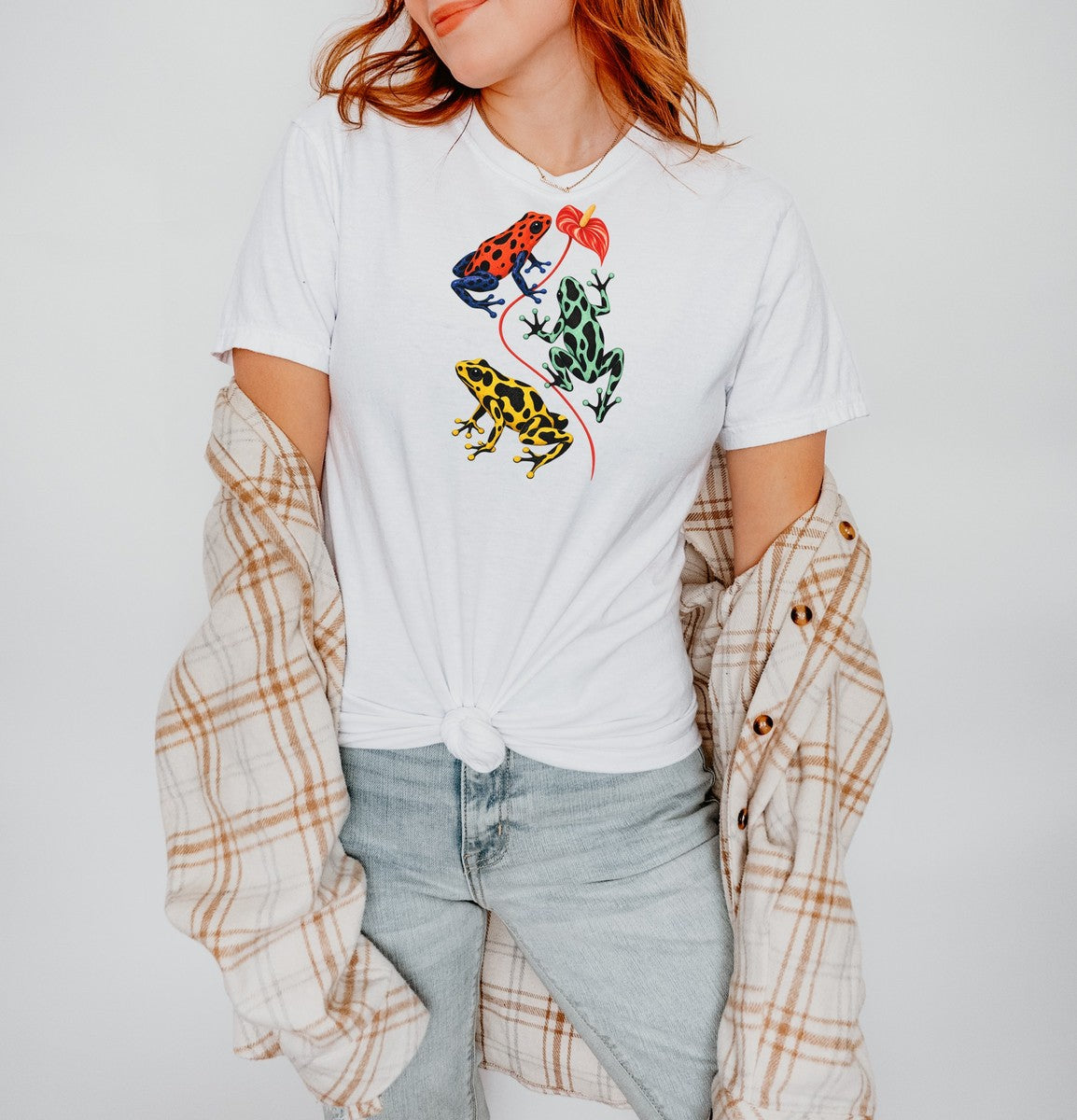 Poison Dart Frogs Anthurium Tee Colorful Dart Frog Red Flowe - Comfort Colors tee closeup v4