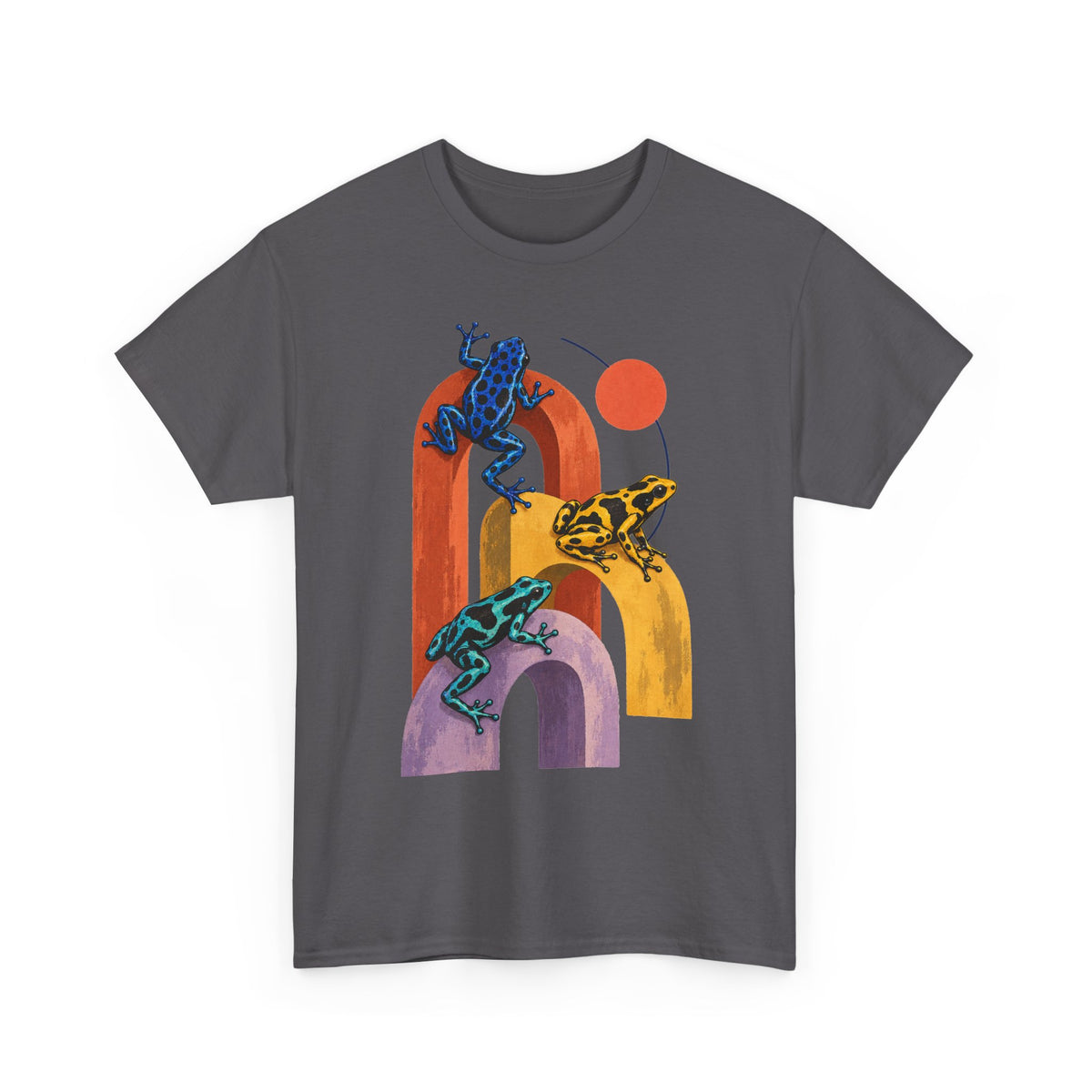 Poison Dart Frogs Colorful Arches Red Sun Tee Midcentury Geometric Frog Wildlife Shirt