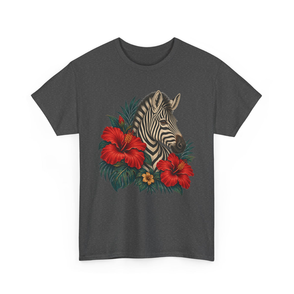 Zebra Hibiscus Tropical T-Shirt Safari Floral Animal Tee