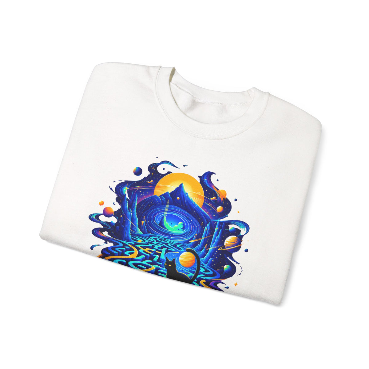 Cosmic Black Cat Maze Sweatshirt Celestial Galaxy Labyrinth Cat Lover Crewneck