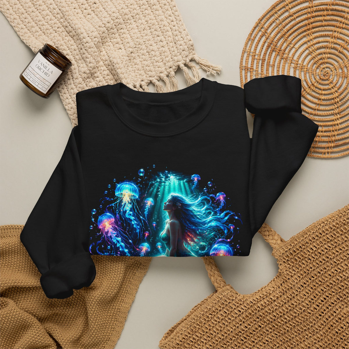 Glowing Jellyfish Mermaid Sweatshirt Bioluminescent Ocean Fantasy Mermaid Crewneck