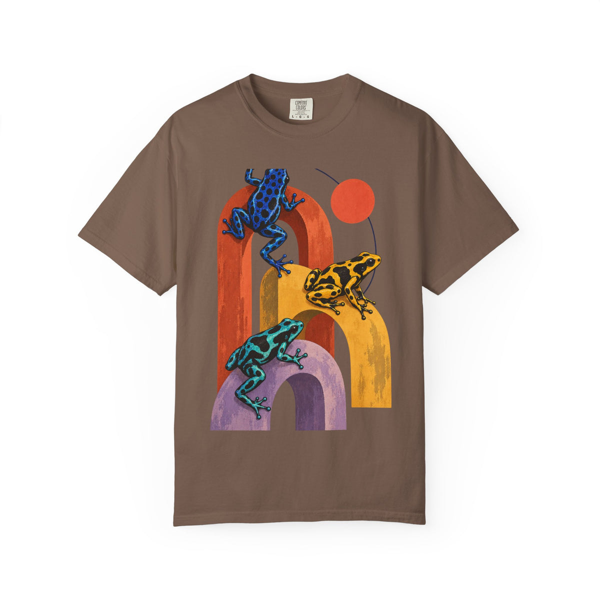 Poison Dart Frogs Colorful Arches Red Sun Tee Midcentury Geometric Frog Wildlife Shirt