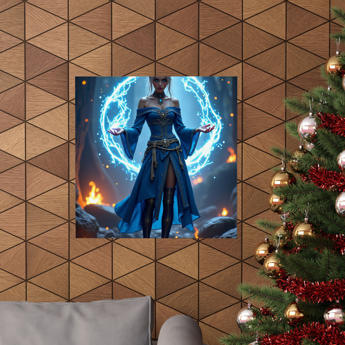 Mystic Sorceress Blue Magic Poster Matte Vertical Wall Art
