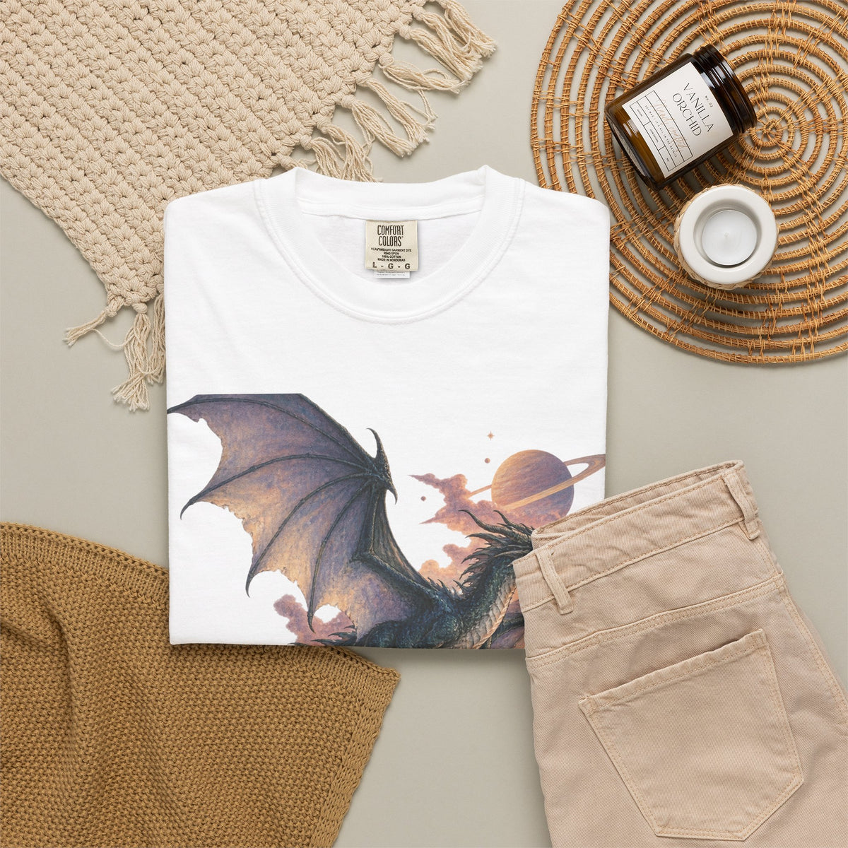 Celestial Dragon Over Forest Tee Fantasy Ringed Planet Mountain Shirt