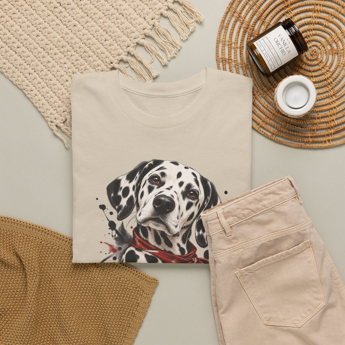 Dalmatian Red Bandana T-Shirt Dog Portrait Splatter Art Tee