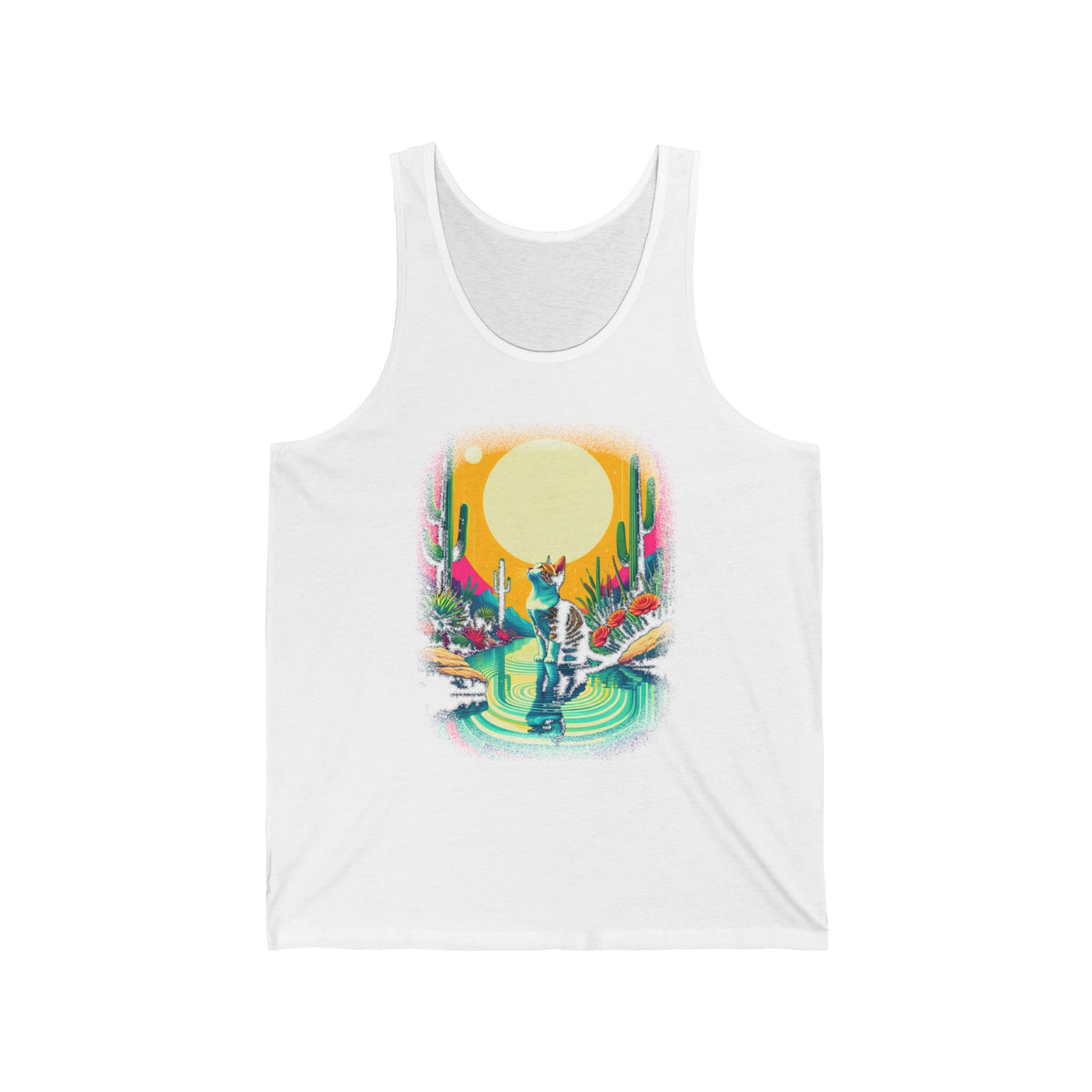Cat Cactus Lake Sunset Graphic Tank Top Unisex Jersey Tank