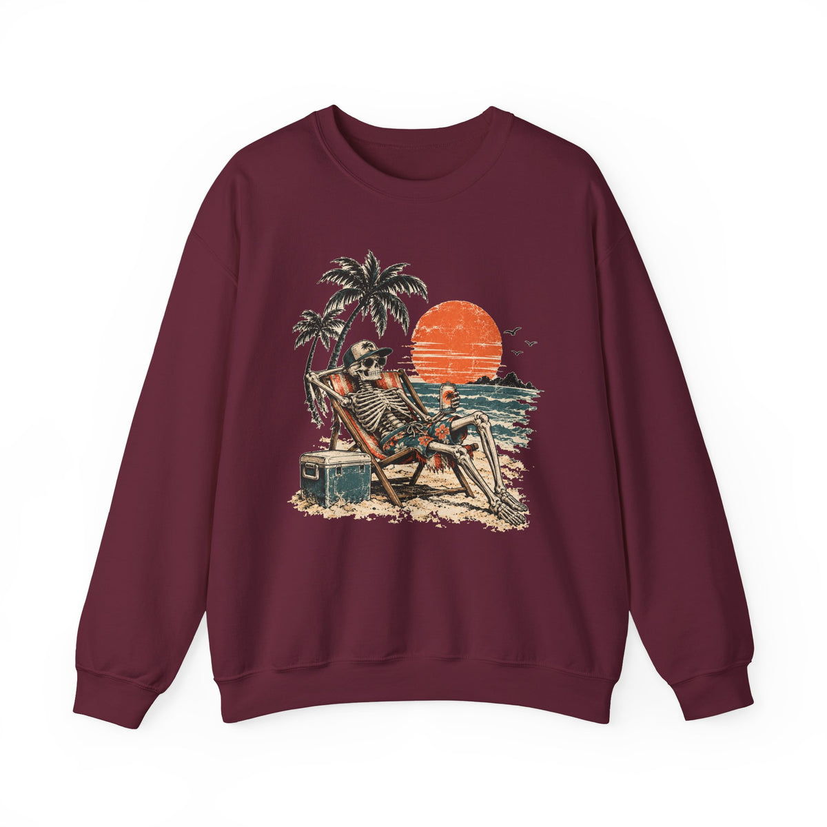 Beach Skeleton Sunset Sweatshirt Palm Trees Vacation Mode Skeleton Crewneck