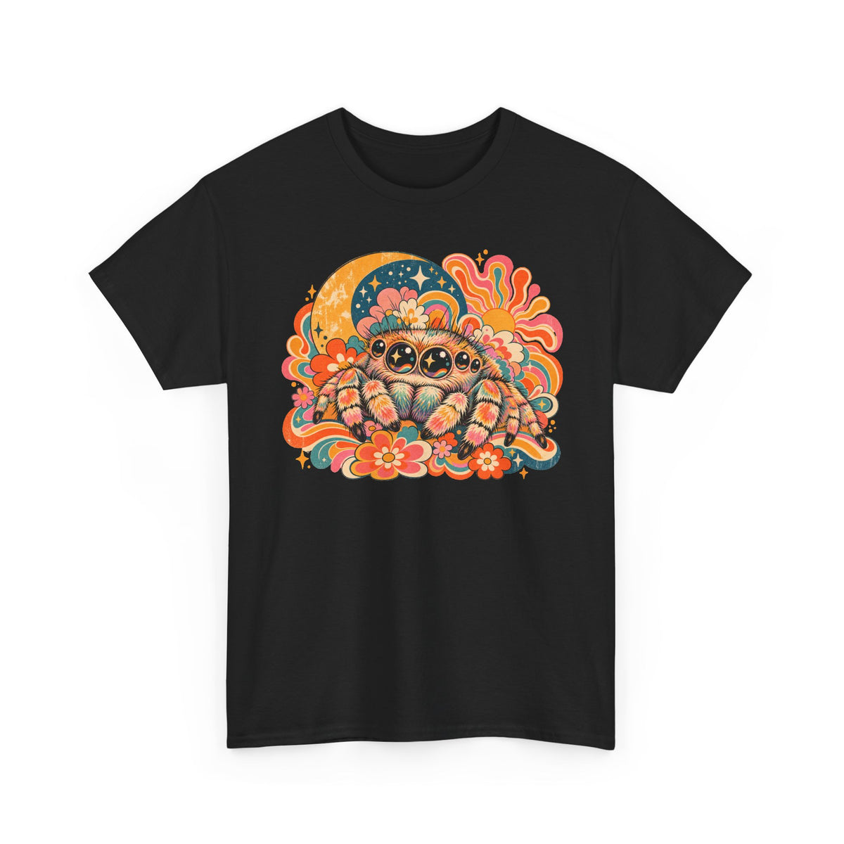 Groovy Jumping Spider T-Shirt Retro 70s Flowers Creepy Cute Tee