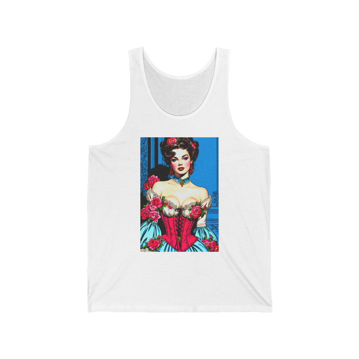 Victorian Rose Corset Pin-Up Graphic Tank Top Unisex Jersey Tank