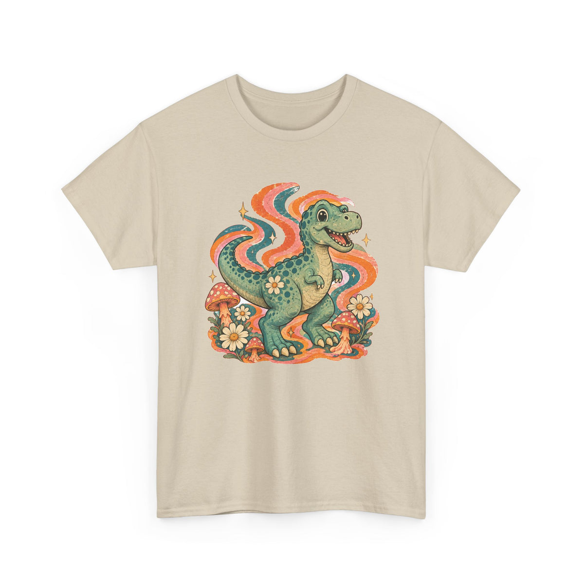 Groovy T-Rex T-Shirt Retro 70s Dinosaur Mushroom Daisy Tee