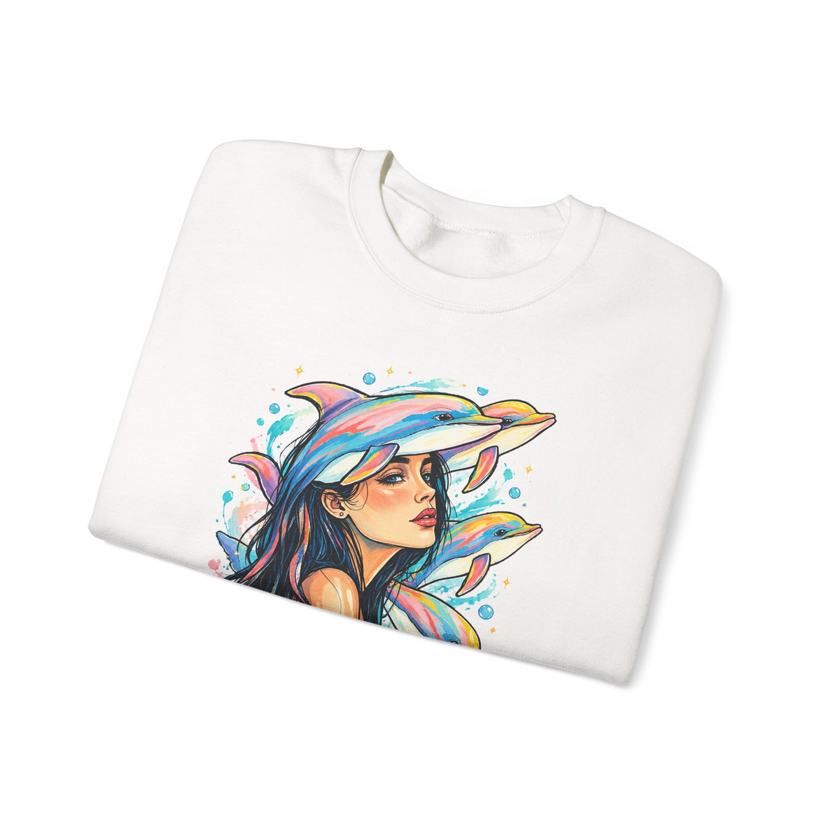 Pastel Dolphin Dream Girl Crewneck Sweatshirt Ocean Dolphins Watercolor Pop Art