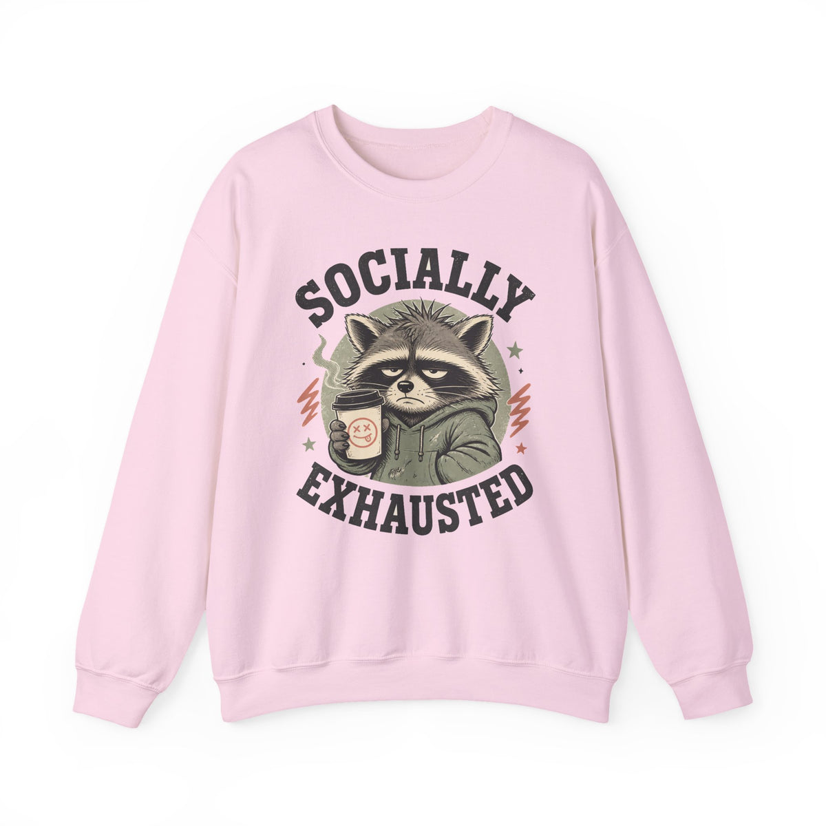 Socially Exhausted Raccoon Sweatshirt Funny Introvert Coffee