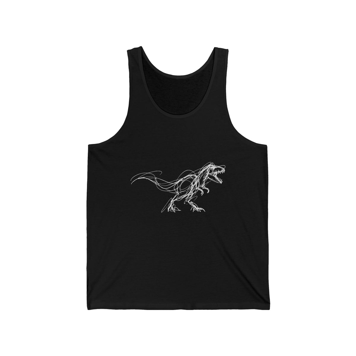 Sketchy White T-Rex on Black Tank Top Loose Ink Dinosaur Line Art