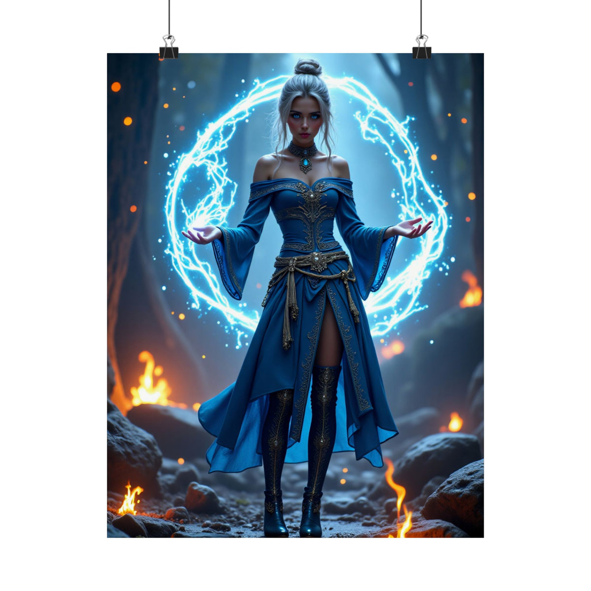 Mystic Sorceress Blue Magic Poster Matte Vertical Wall Art
