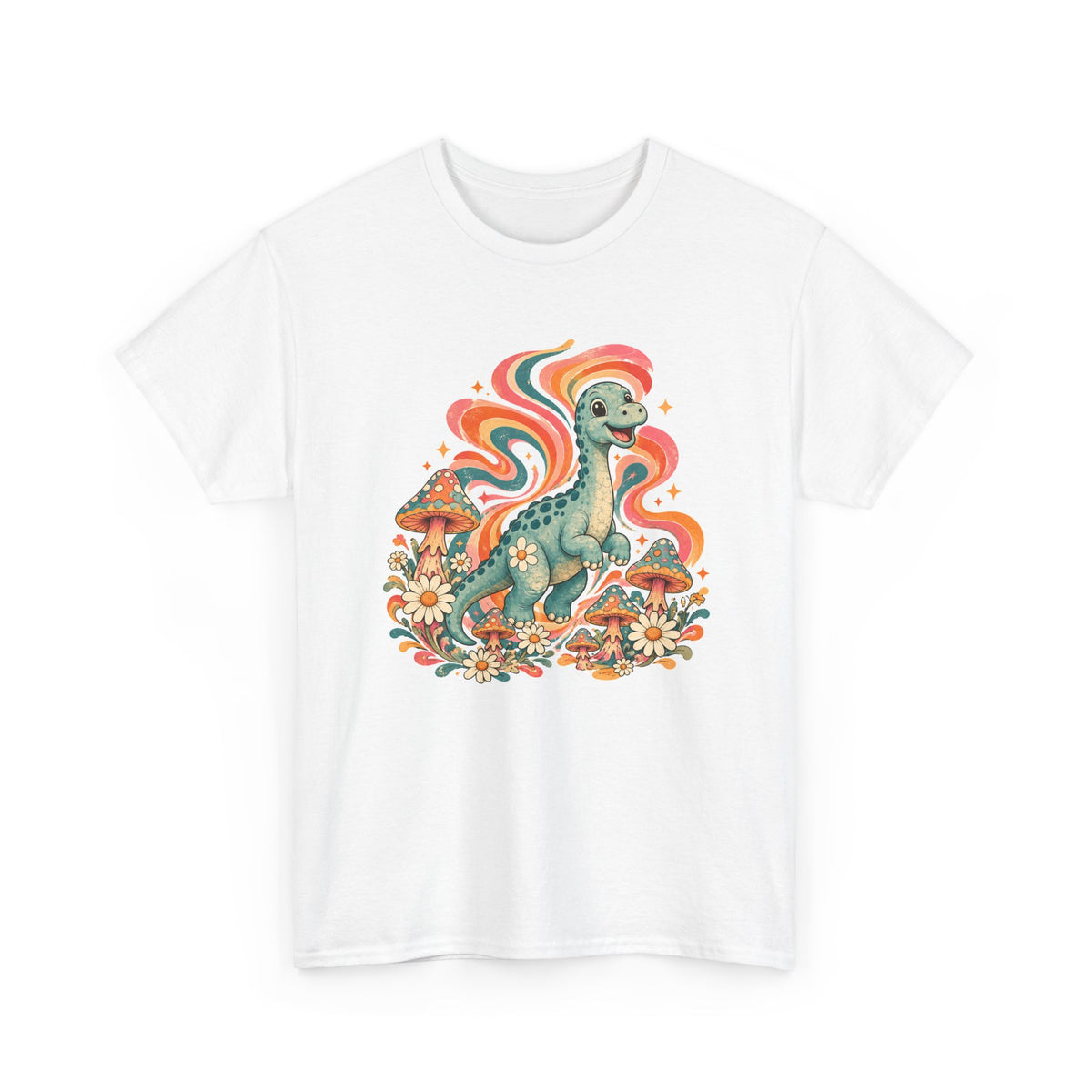 Groovy Brontosaurus T-Shirt Retro 70s Dinosaur Mushroom Daisy Tee