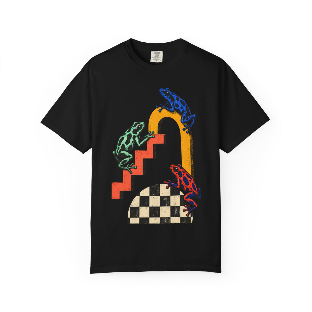 Poison Dart Frogs Stairs Checkered Dome Tee Geometric Arch Frog Wildlife Shirt