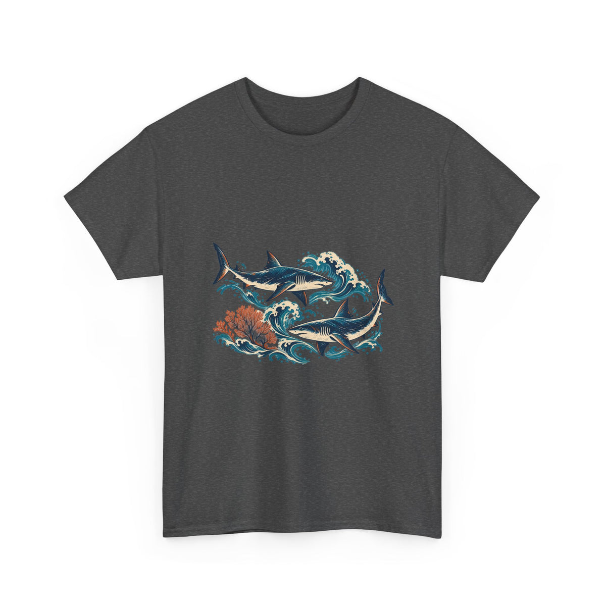 Great White Sharks Ukiyo Wave Tee Japanese Woodblock Shark Ocean Coral Shirt