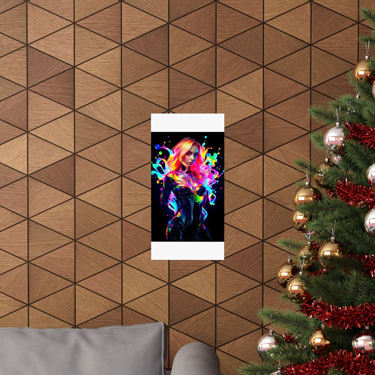 Neon Splash Rainbow Hair Woman Poster Matte Vertical Wall Art