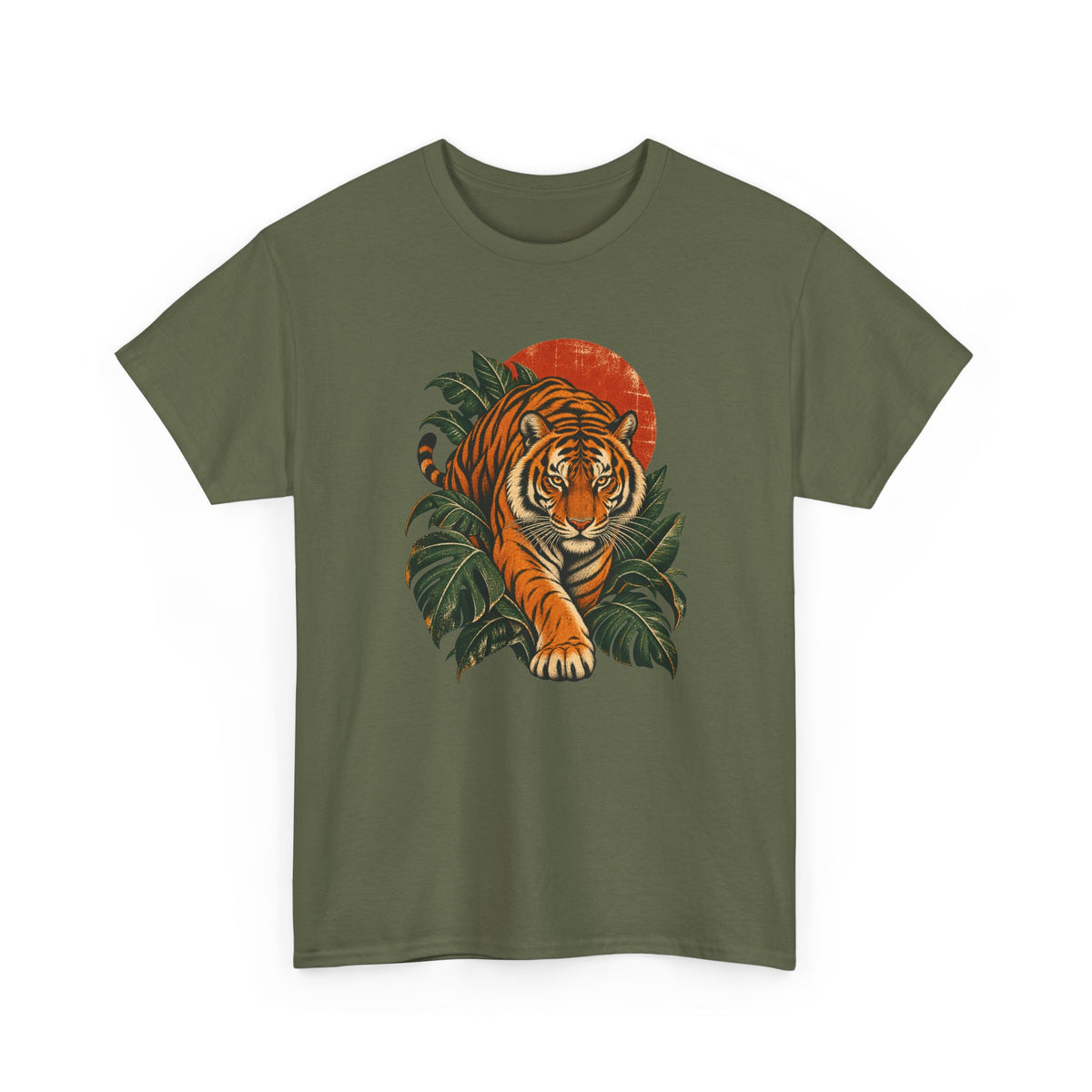 Tropical Tiger Monstera T-Shirt Jungle Cat Orange Moon Tee