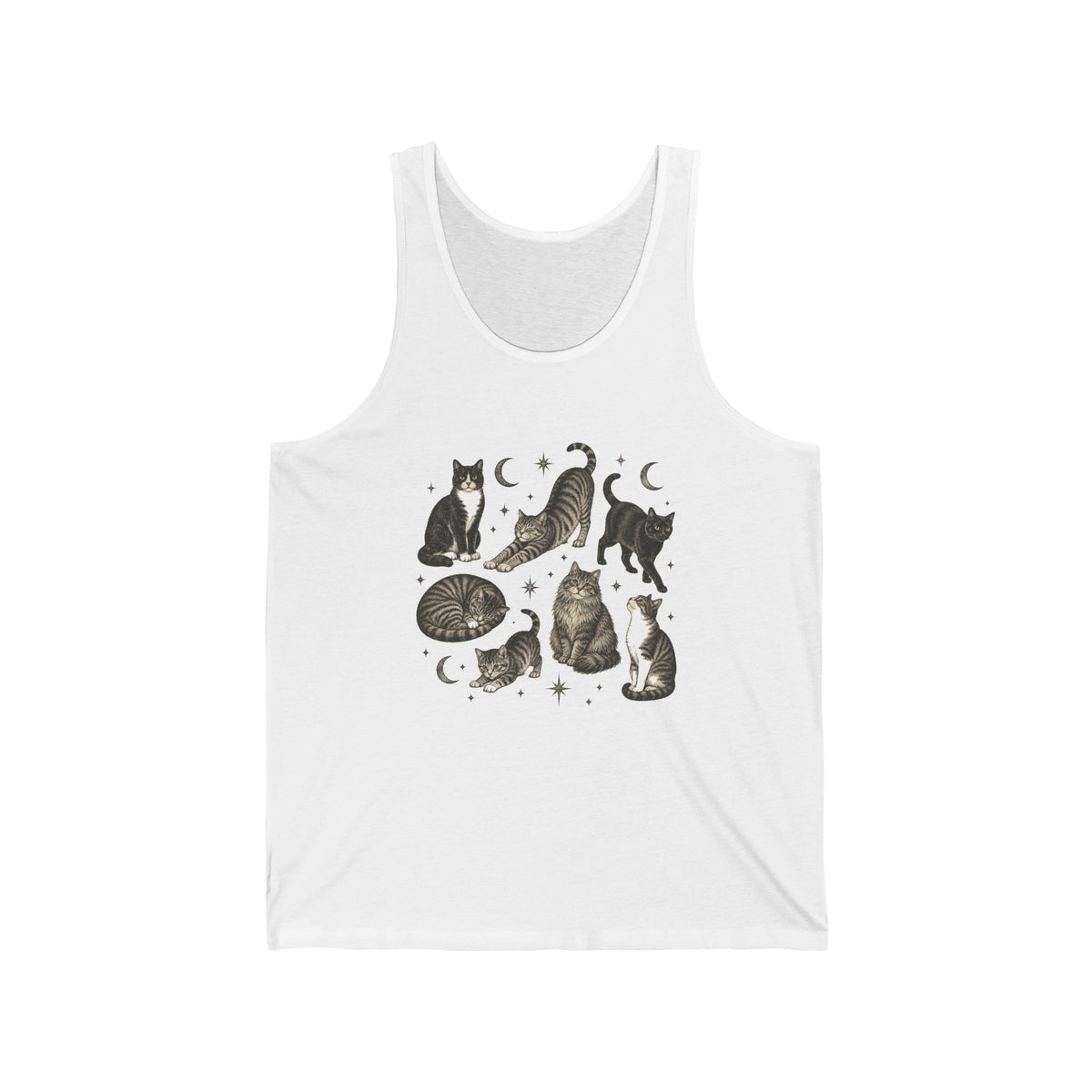 Vintage Cats and Moons Tank Top Cute Cat Lover Celestial