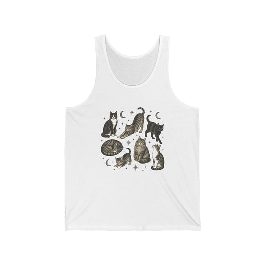 Vintage Cats and Moons Tank Top Cute Cat Lover Celestial