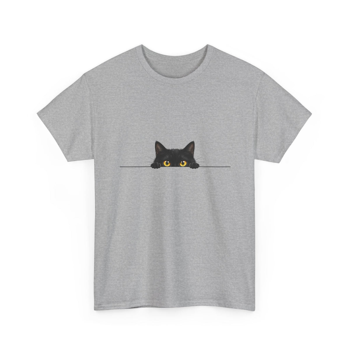 Peeking Black Cat T-Shirt Amber Eyes Over Ledge Funny Cat Lover Tee
