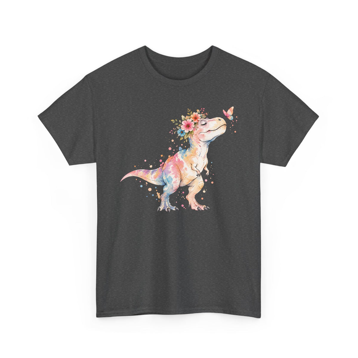 Watercolor T-Rex T-Shirt, Pastel Dinosaur Flower Crown Butterfly Graphic Tee Unisex Cute Dino Shirt