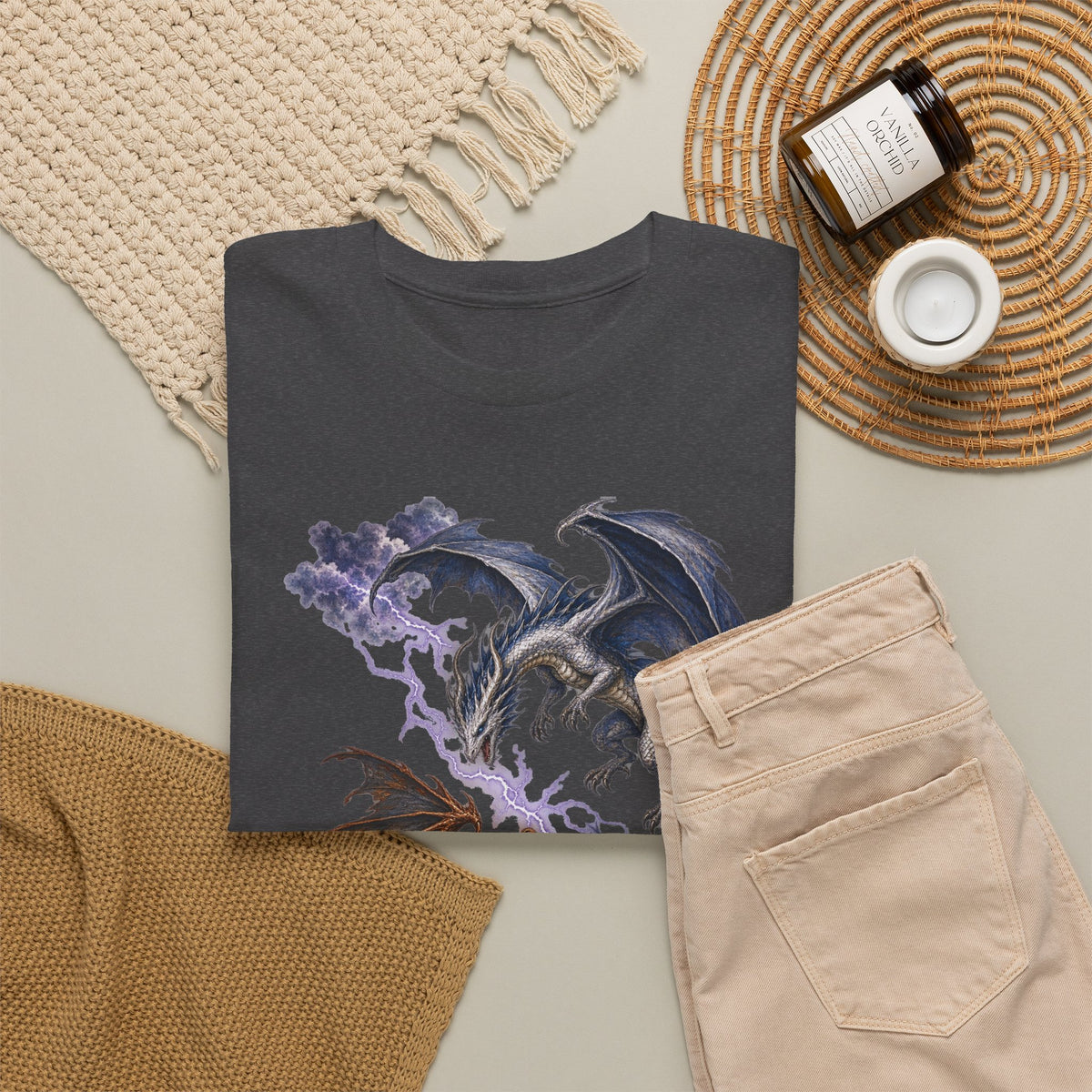 Ice and Bronze Dual Dragons Lightning T-Shirt Purple Lightning Storm Clouds Fantasy Dragon Tee