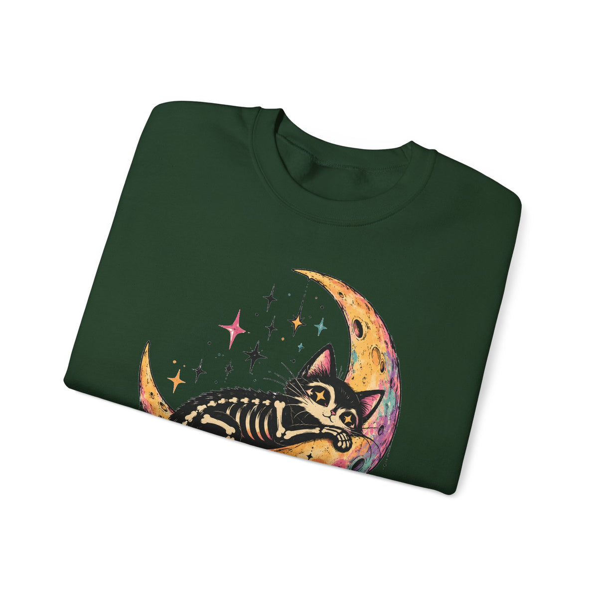 Skeleton Cat Moon Sweatshirt Pastel Goth Crescent Moon Black Cat Crewneck