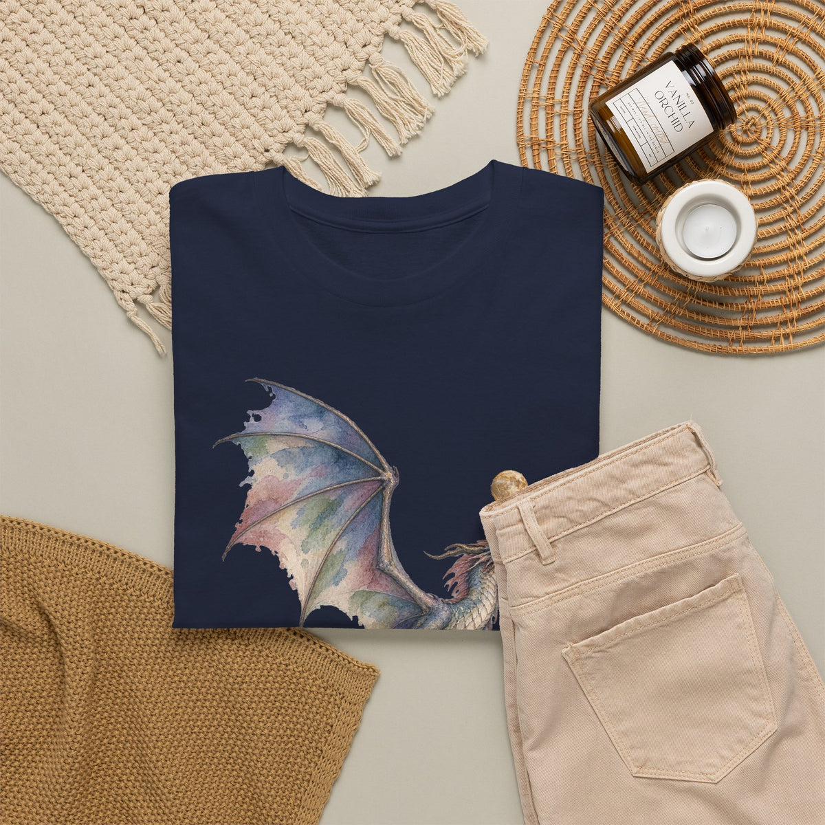 Watercolor Celestial Dragon Moon T-Shirt Fantasy Dragon Full Moon Clouds Dark Tee