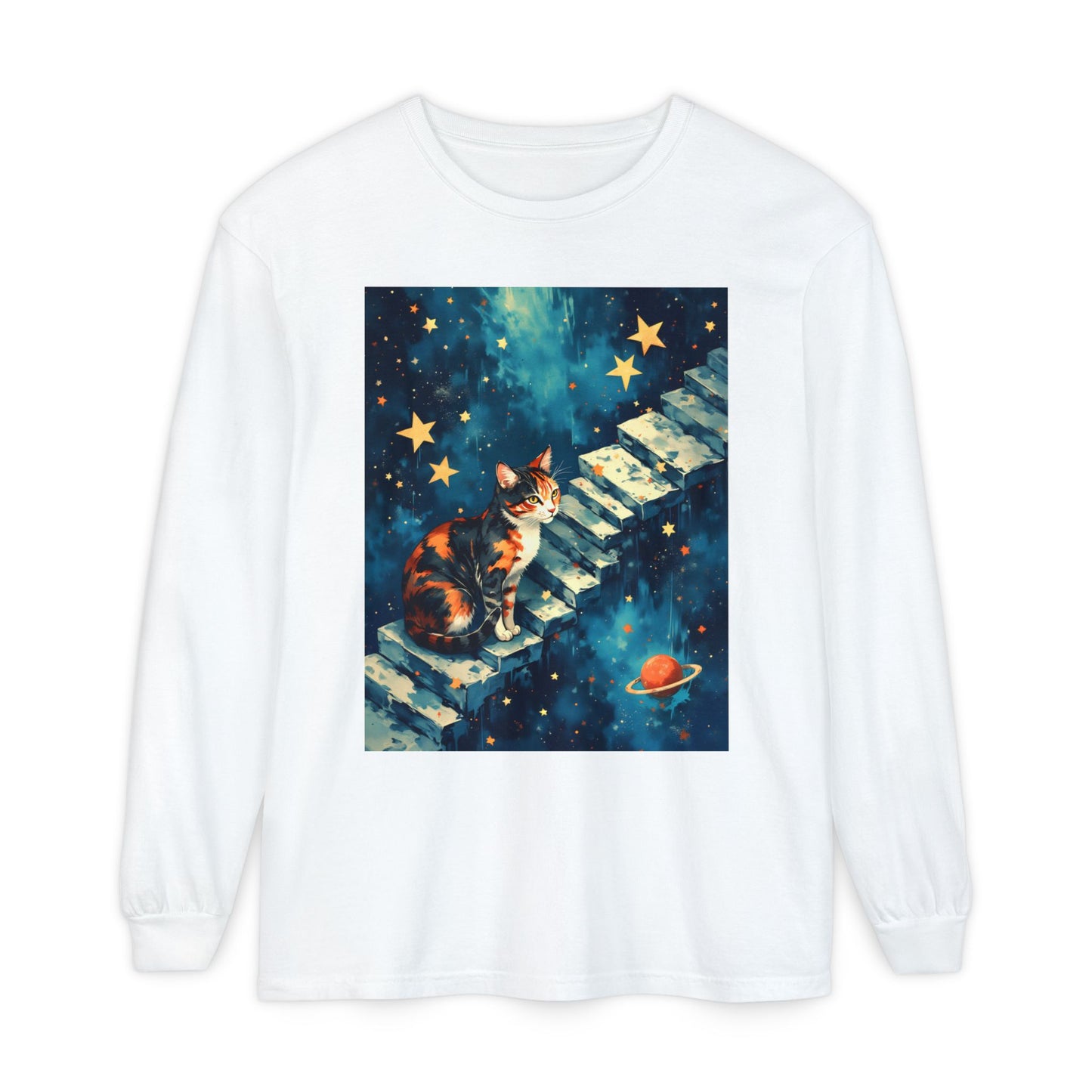 Long Sleeve T-Shirt - Cat on a Stairway to the Stars