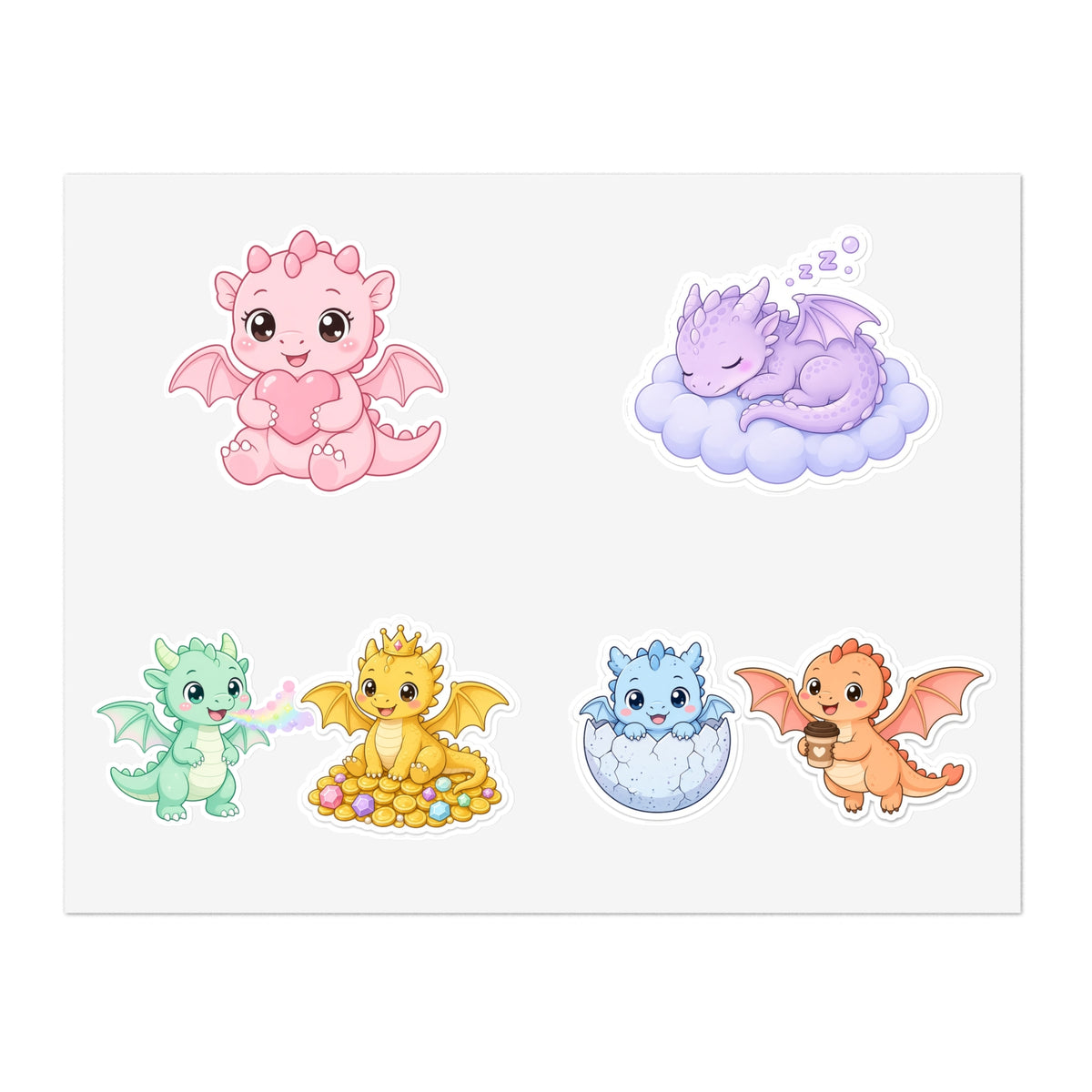 Cute Kawaii Dragon Sticker Sheet 6 Pastel Baby Dragon Stickers Laptop Planner