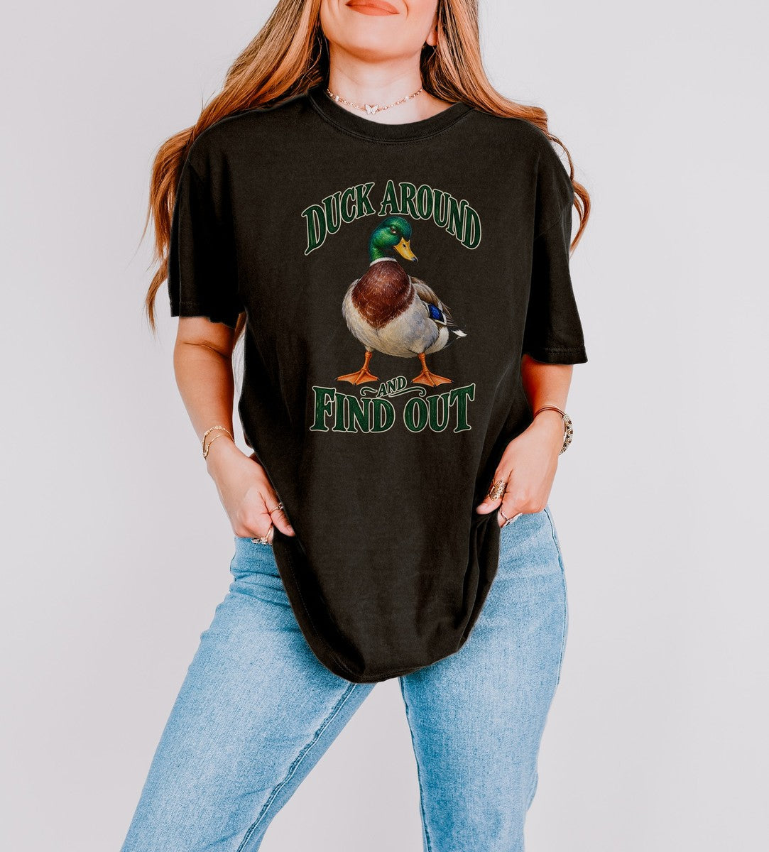 Duck Around and Find Out Green Letter Mallard Tee Funny FAFO - Comfort Colors tee model v4b