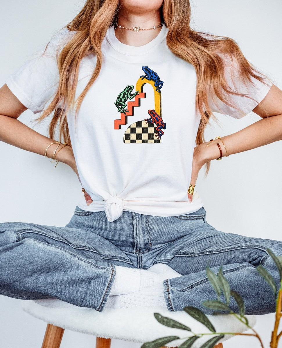 Poison Dart Frogs Stairs Checkered Dome Tee Geometric Arch F - Comfort Colors tee closeup v4