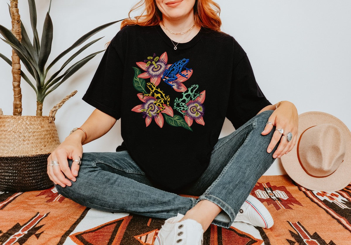 Poison Dart Frogs Passion Flowers Tee Colorful Dart Frog Tro - Comfort Colors tee model v4
